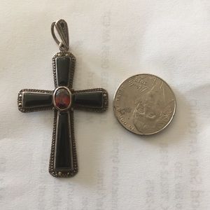 Large Onyx and garnet sterling cross pendant